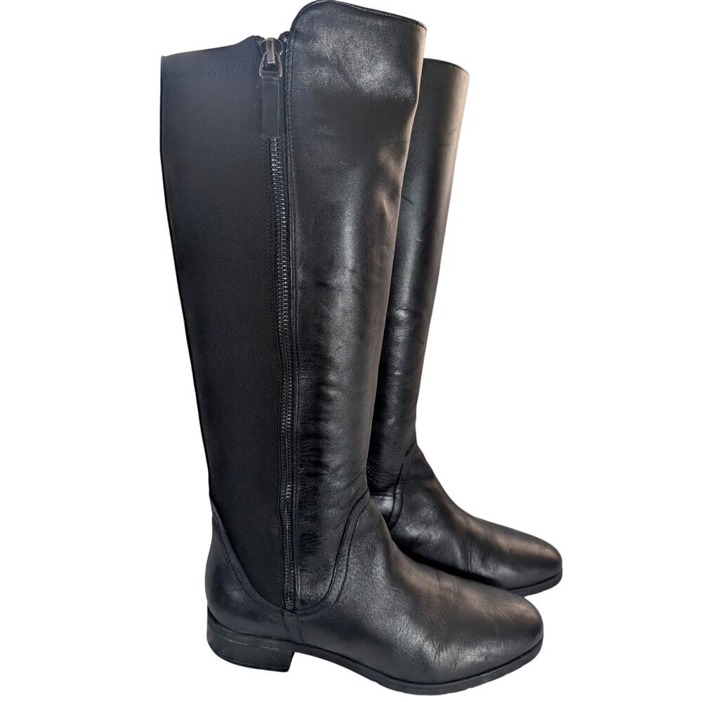 EASY SPIRIT! BLACK GENUINE LEATHER, FULL ELASTIC BACK, LOW HEEL ZIP BOOTS! 8M